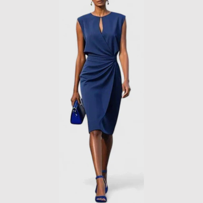 Karla | Mouwloze gedrapeerde dames midijurk