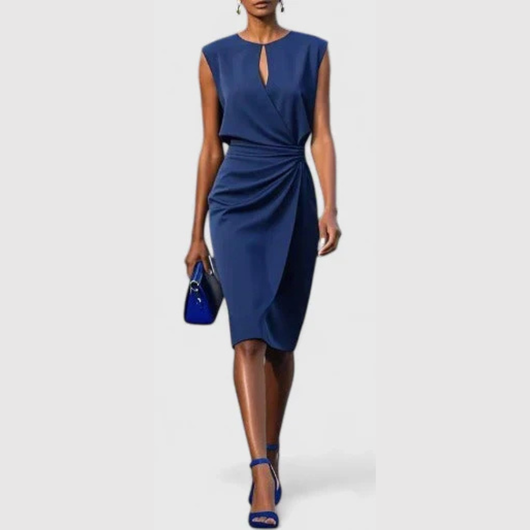 Karla | Mouwloze gedrapeerde dames midijurk