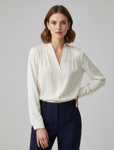 Elke | Getailleerde damesblouse met pofmouwen