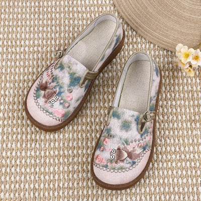 Marie | Dames instap loafers met bloemenborduursel en pareltjes