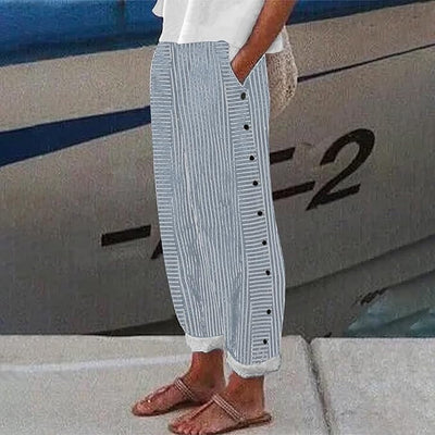 Sera gestreepte broek met knoopdetail