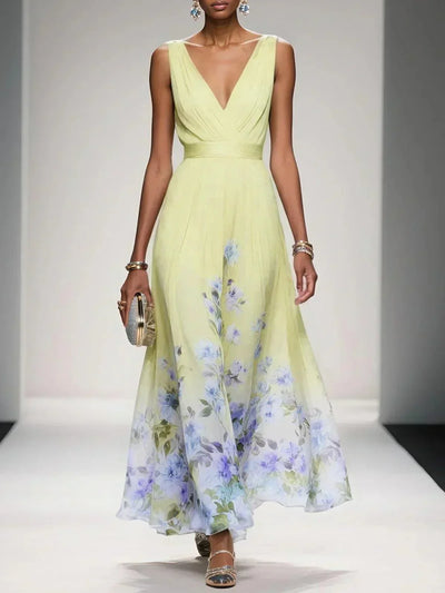 Carolin | Dames zomermaxijurk van chiffon met bloemenprint