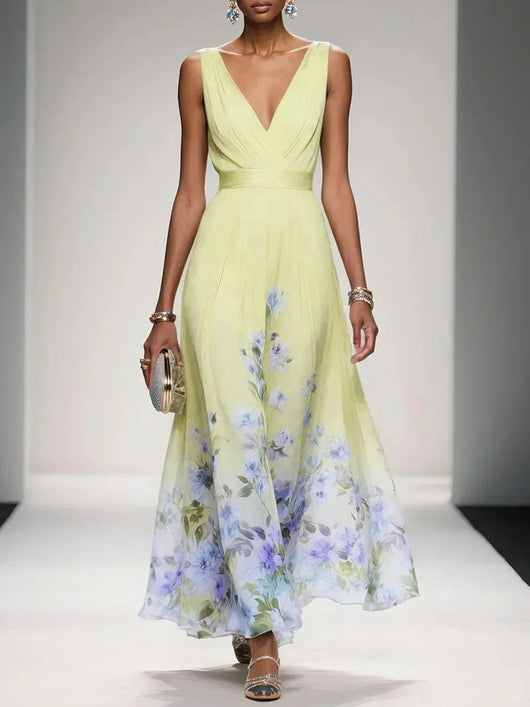 Carolin | Dames zomermaxijurk van chiffon met bloemenprint
