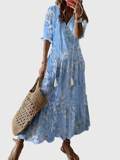 Michaela | Dames boho maxijurk met V-hals
