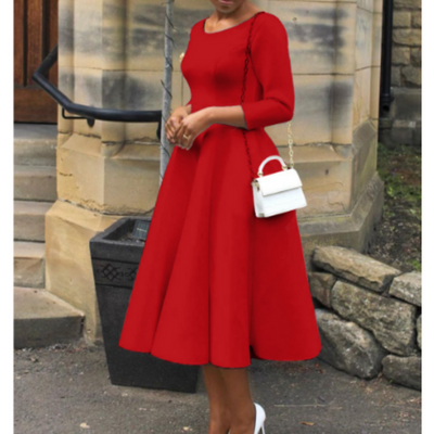 Felicia | Sobere dames midijurk met ronde hals