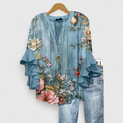 Viviane | Casual damestop met bloemenprint en volantmouwen