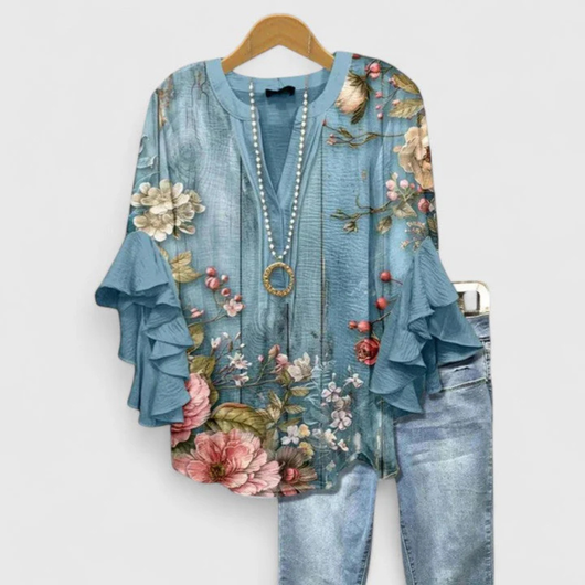 Viviane | Casual damestop met bloemenprint en volantmouwen