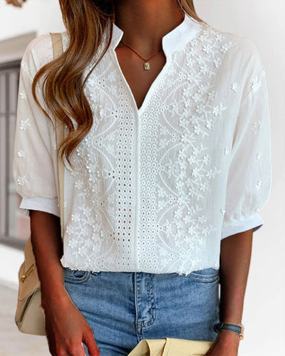 Susanne | Damesblouse met V-hals en pofmouwen