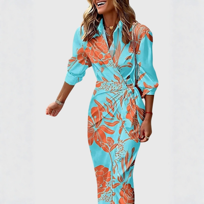 Gudrun | Gestreepte dames wikkelmidijurk