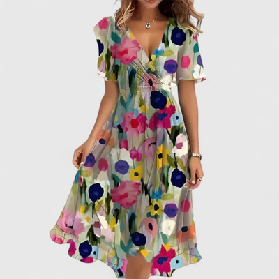 Helga | Dames midijurk met bloemenprint en V-hals