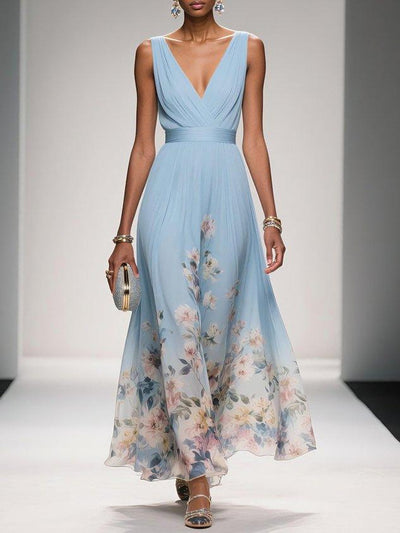 Carolin | Dames zomermaxijurk van chiffon met bloemenprint