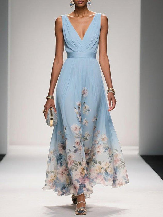 Carolin | Dames zomermaxijurk van chiffon met bloemenprint