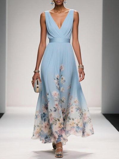 Carolin | Dames zomermaxijurk van chiffon met bloemenprint