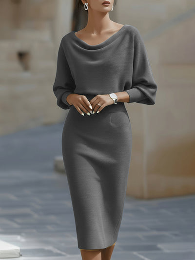 Jacqueline | Dames bodycon midi-jurk met boothals en vleermuismouwen