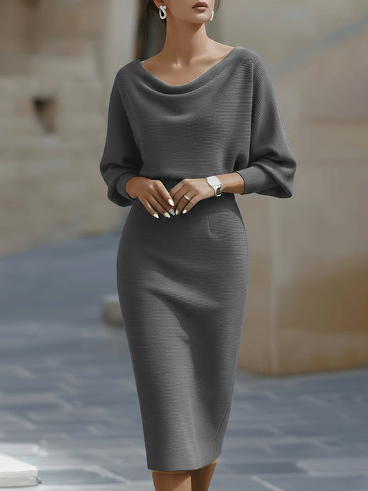 Jacqueline | Dames bodycon midi-jurk met boothals en vleermuismouwen