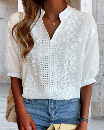 Susanne | Damesblouse met V-hals en pofmouwen