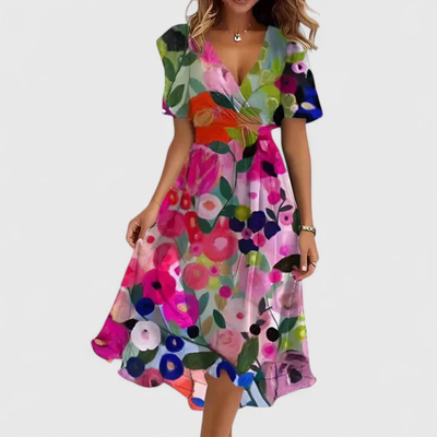 Helga | Dames midijurk met bloemenprint en V-hals