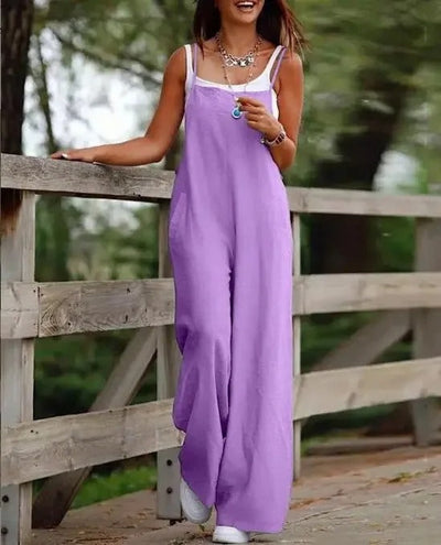Elfriede | Linnen dames tuinbroekjumpsuit met wijde pijpen en bandjes