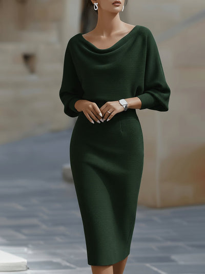 Jacqueline | Dames bodycon midi-jurk met boothals en vleermuismouwen