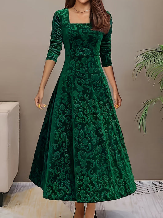 Karin | Dames fluwelen jurk met bloemenprint voor formele gelegenheden