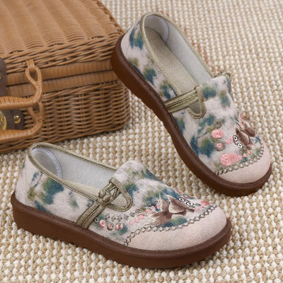 Marie | Dames instap loafers met bloemenborduursel en pareltjes
