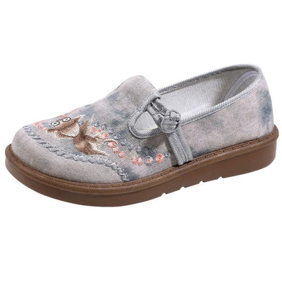 Marie | Dames instap loafers met bloemenborduursel en pareltjes