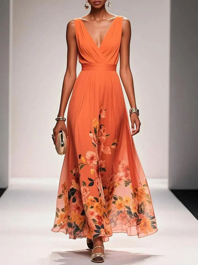 Carolin | Dames zomermaxijurk van chiffon met bloemenprint