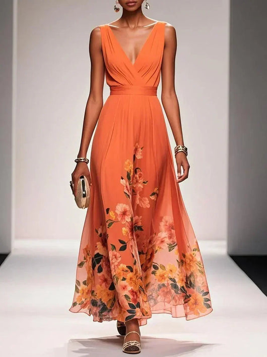 Carolin | Dames zomermaxijurk van chiffon met bloemenprint