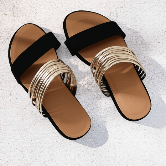Jasmin | Dames platte instapsandalen met dubbele bandjes