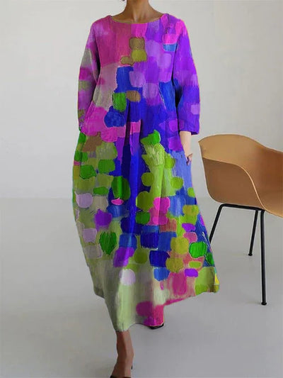 Elisa | Dames maxijurk met abstracte bloemenprint en lange mouwen