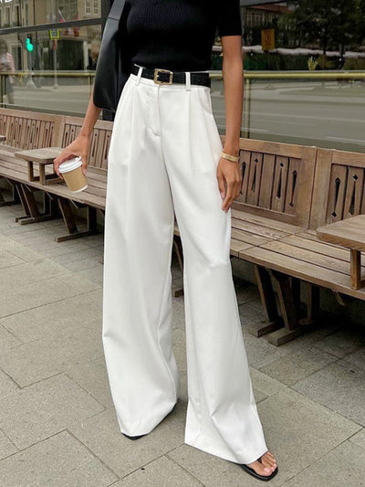 Katharina | Wijde dames broek met plooifront en ceintuur