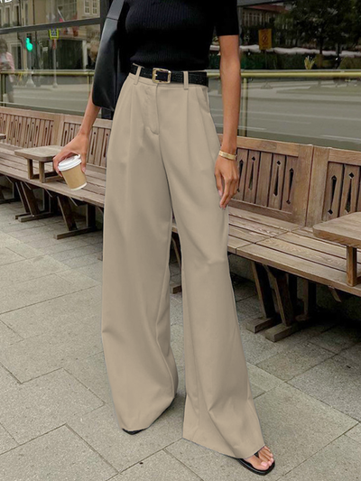 Katharina | Wijde dames broek met plooifront en ceintuur