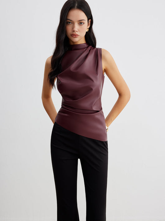 Franziska | Chique mouwloze dames zomertop met hoge kraag