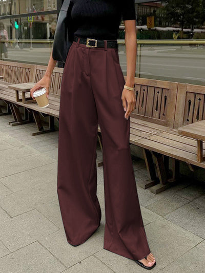 Katharina | Wijde dames broek met plooifront en ceintuur