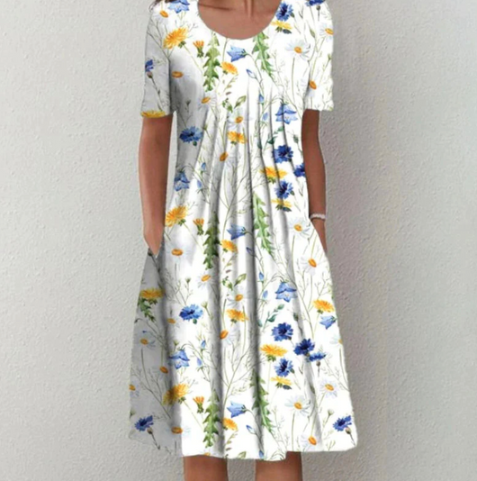 Tamara | Losvallende dames midijurk met bloemenprint