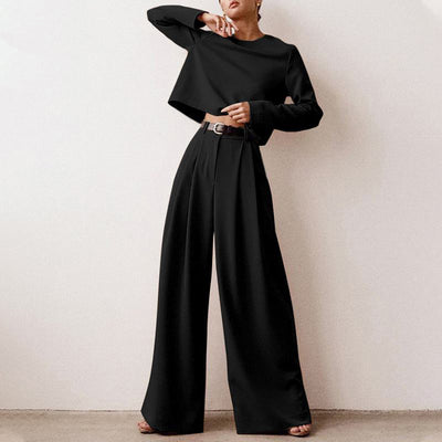 Anja | Dames broekset met crop-top met lange mouwen
