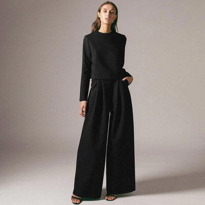 Anja | Dames broekset met crop-top met lange mouwen
