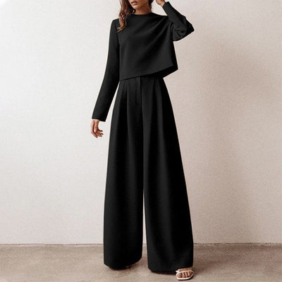 Anja | Dames broekset met crop-top met lange mouwen