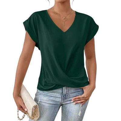 Dames blouse met korte mouwen – V-hals, los en elegant