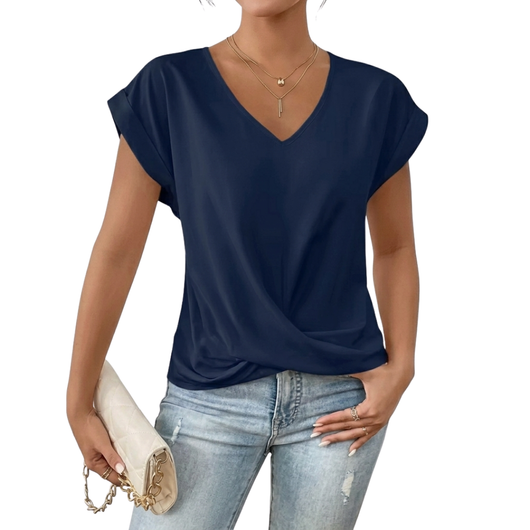 Dames blouse met korte mouwen – V-hals, los en elegant