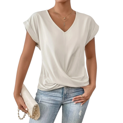 Dames blouse met korte mouwen – V-hals, los en elegant