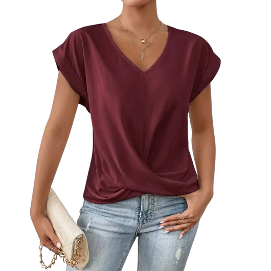 Dames blouse met korte mouwen – V-hals, los en elegant