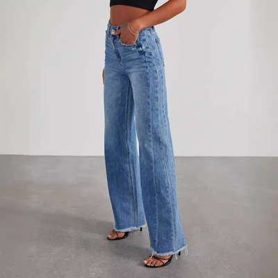 Pauline | Vintage gewassen dames jeans met wijde rechte pijp