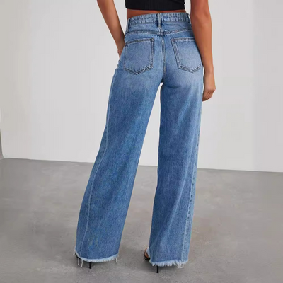 Pauline | Vintage gewassen dames jeans met wijde rechte pijp