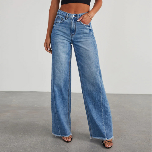 Pauline | Vintage gewassen dames jeans met wijde rechte pijp