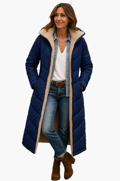 Angela | Warme lange dames winterpufferjas met capuchon