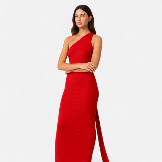 Lara | Dames maxijurk met one-shoulder halterhals