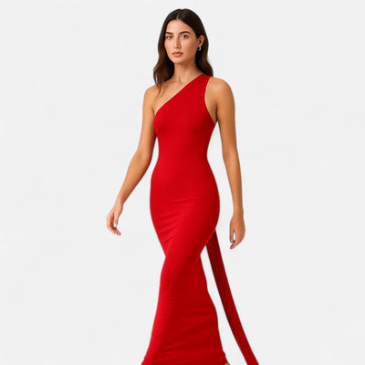 Lara | Dames maxijurk met one-shoulder halterhals