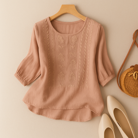 Jessica | Dames geborduurde blouse met ronde hals