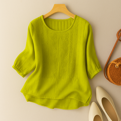 Jessica | Dames geborduurde blouse met ronde hals